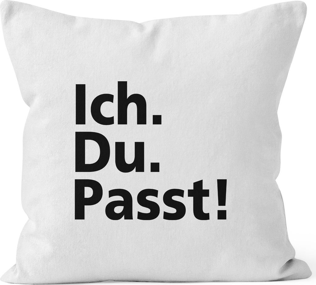 Kissen-Bezug Ich du passt Geschenk Liebe Freund Freundin Valentinstag Kissen-Hülle Deko-Kissen Baumwolle MoonWorks weiß 40cm x 40cm
