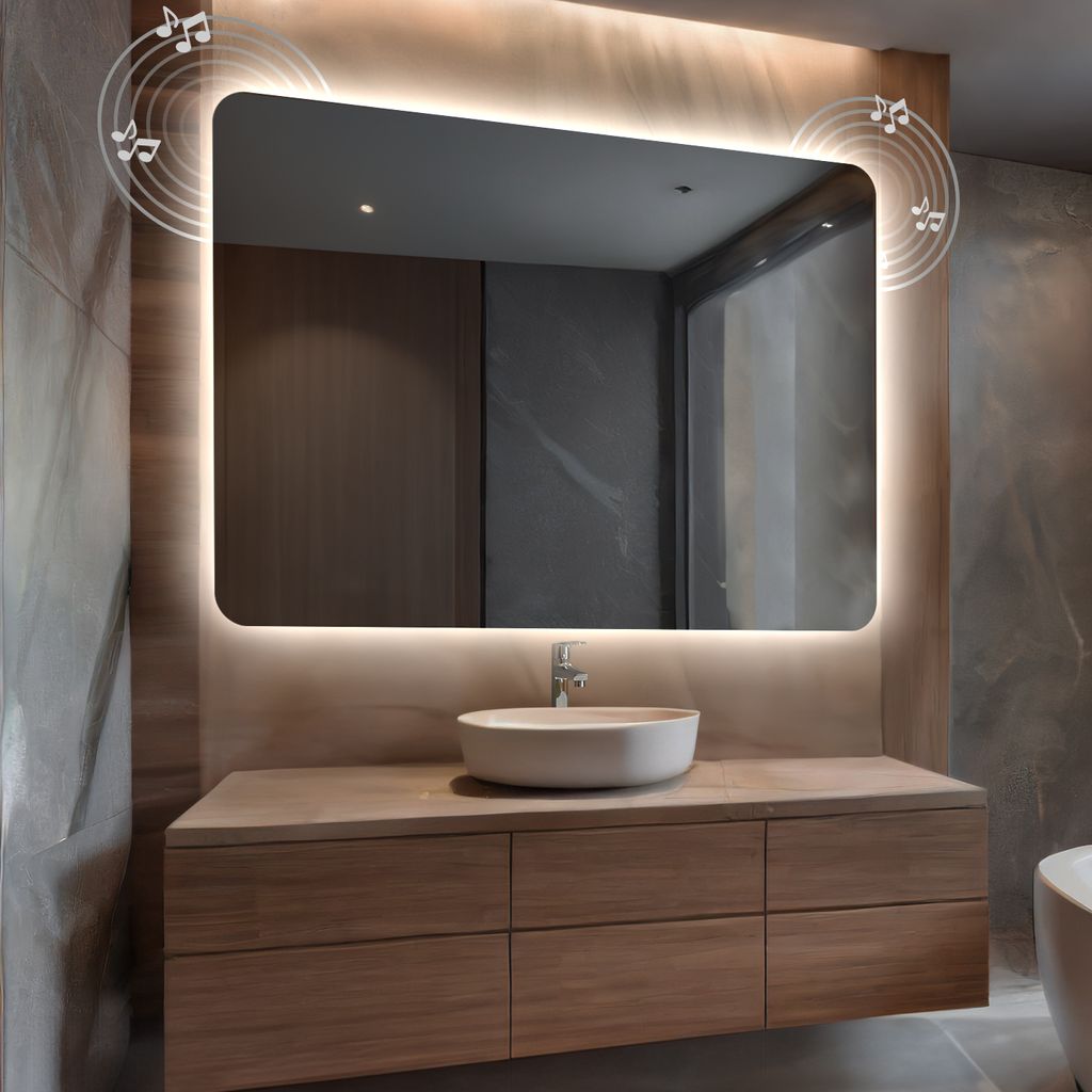 Wandspiegel mit Beleuchtung 140x60 cm Faye - Horizontal Abgerundet Badspiegel mit LED Beleuchtung - Kaltweiß 7000K - Badezimmerspiegel Lichtspiege...