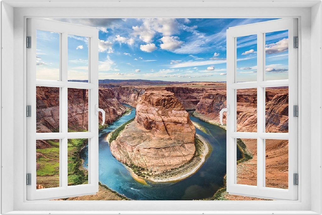 Wallario Wandbild mit Fenster-Illusion: Grand Canyon, Größe: 61 x 91,5 cm, Poster mit rahmenlosen Bildhalter