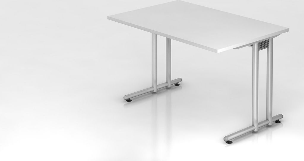 Schreibtisch Mauno | Weiß | BxT 120x80cm | Arbeitshöhe 72cm | höhenjustierbar 0-10 mm | C-Fuß-Gestell Silber | Rechteckform