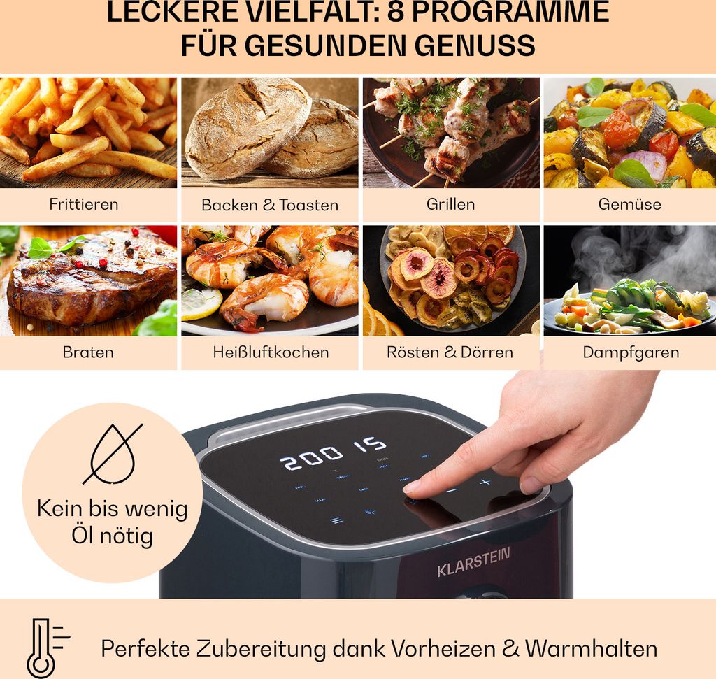 Klarstein Heißluftfriteuse, Air Fryer zum Frittieren, Produktbild 3