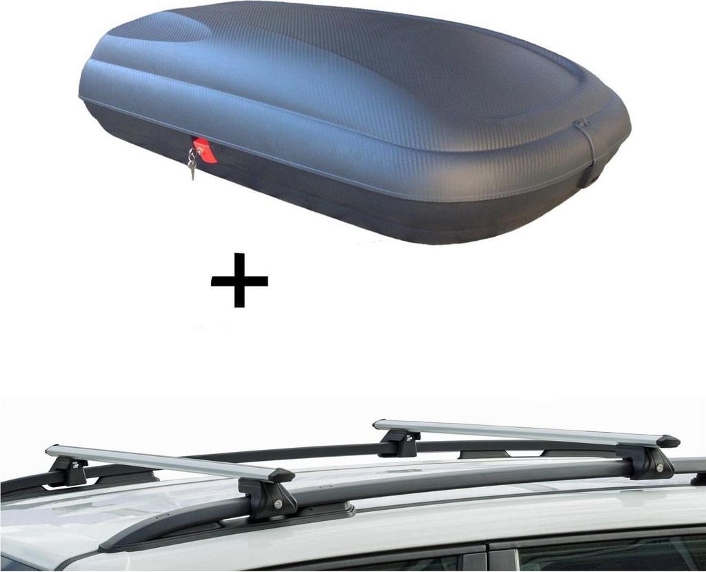 Dachbox VDPBA320 carbonlook + Relingträger CRV135 kompatibel mit Ford Ranger ab 12