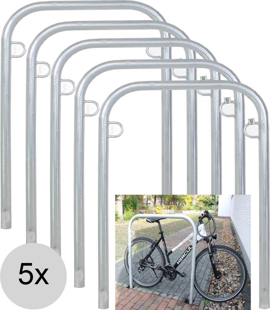 5 x Fahrradanlehnbügel 114 x 78 cm Stahl feuerverzinkt Ø 49mm grau Einbetonieren Fahrradständer Parker Typ U