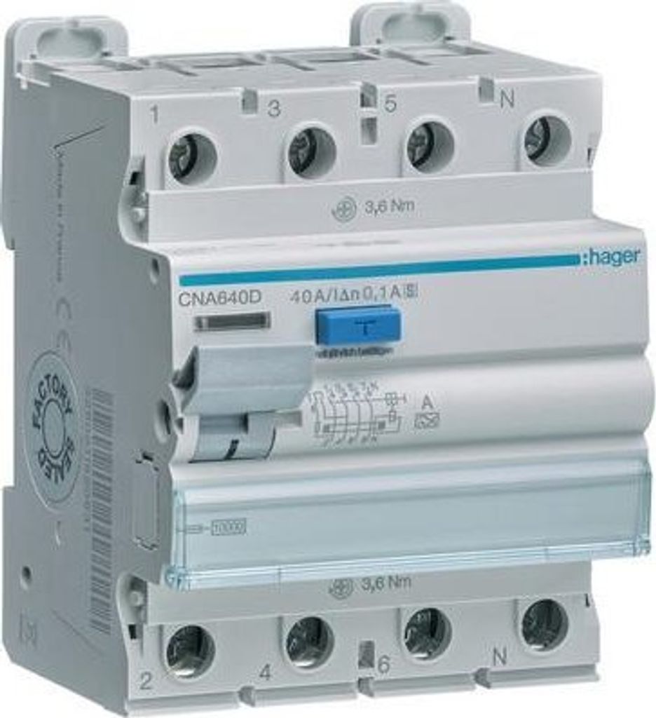 Hager CNA640D Fehlerstromschutzschalter 4p 10kA 40A 100mA S