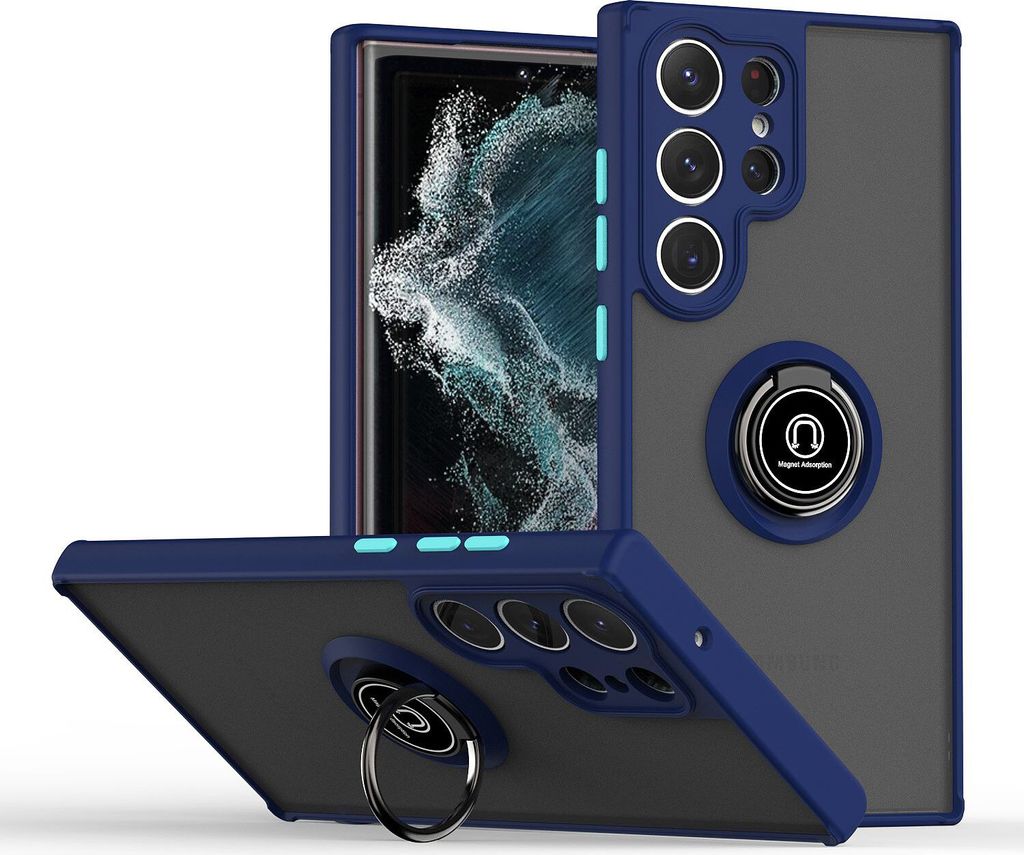 Samsung S23 Ultra Hülle, Ring Halter Ständer Matte Transluzent TPU Rahmen Stoßfest Schutzhülle für Samsung Galaxy S23 Ultra Blau