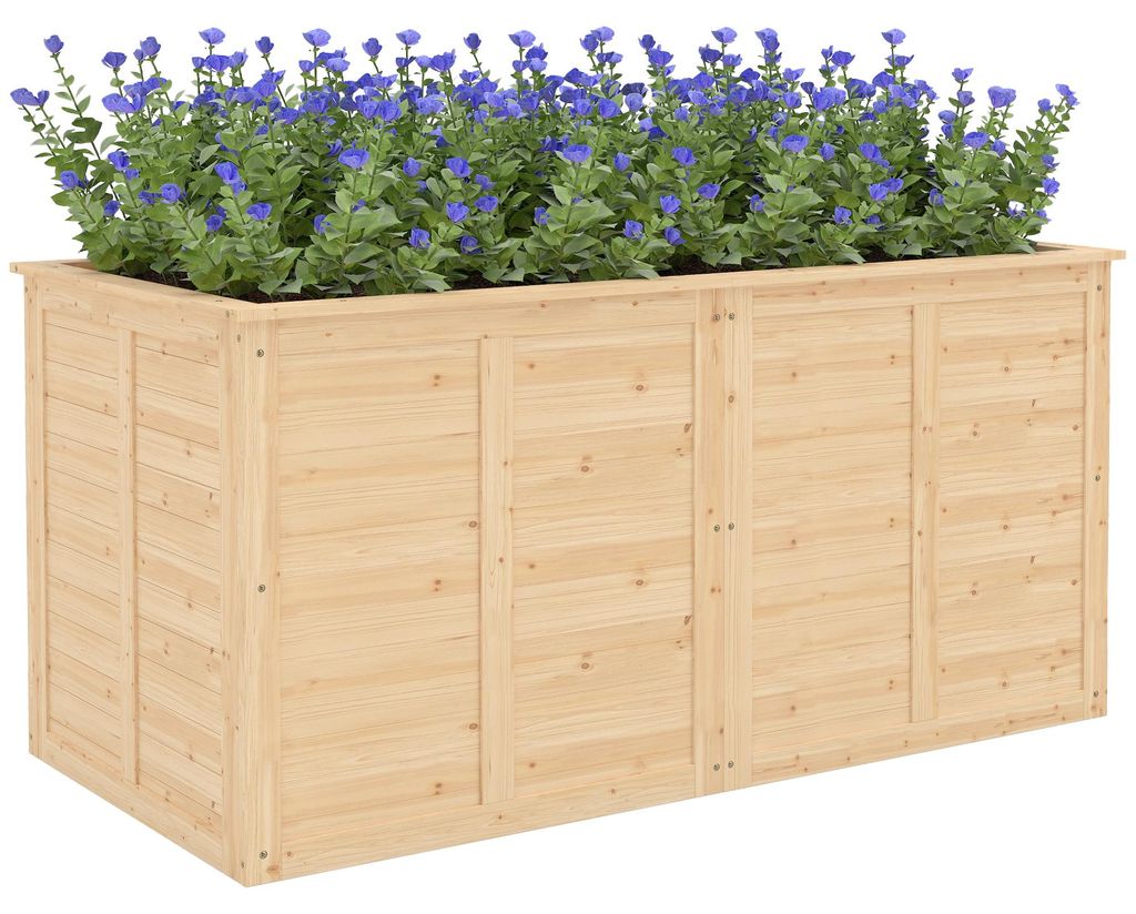 Hochbeet Holz 152 x 77 x 77 cm Erhöhtes Tief Kräuterbeet mit Offenem Boden Verstärkungsstangen, Naturholz, für vielseitige Verwendung