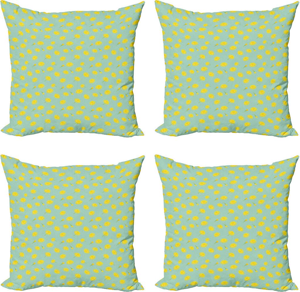 ABAKUHAUS Blumen Kissenbezug Set (4 Stück), Löwenzahn-Blumen-Knospen, Moderner Doppelseitiger Digitaldruck, 45 cm x 45 cm, Mint Green Apple Grün