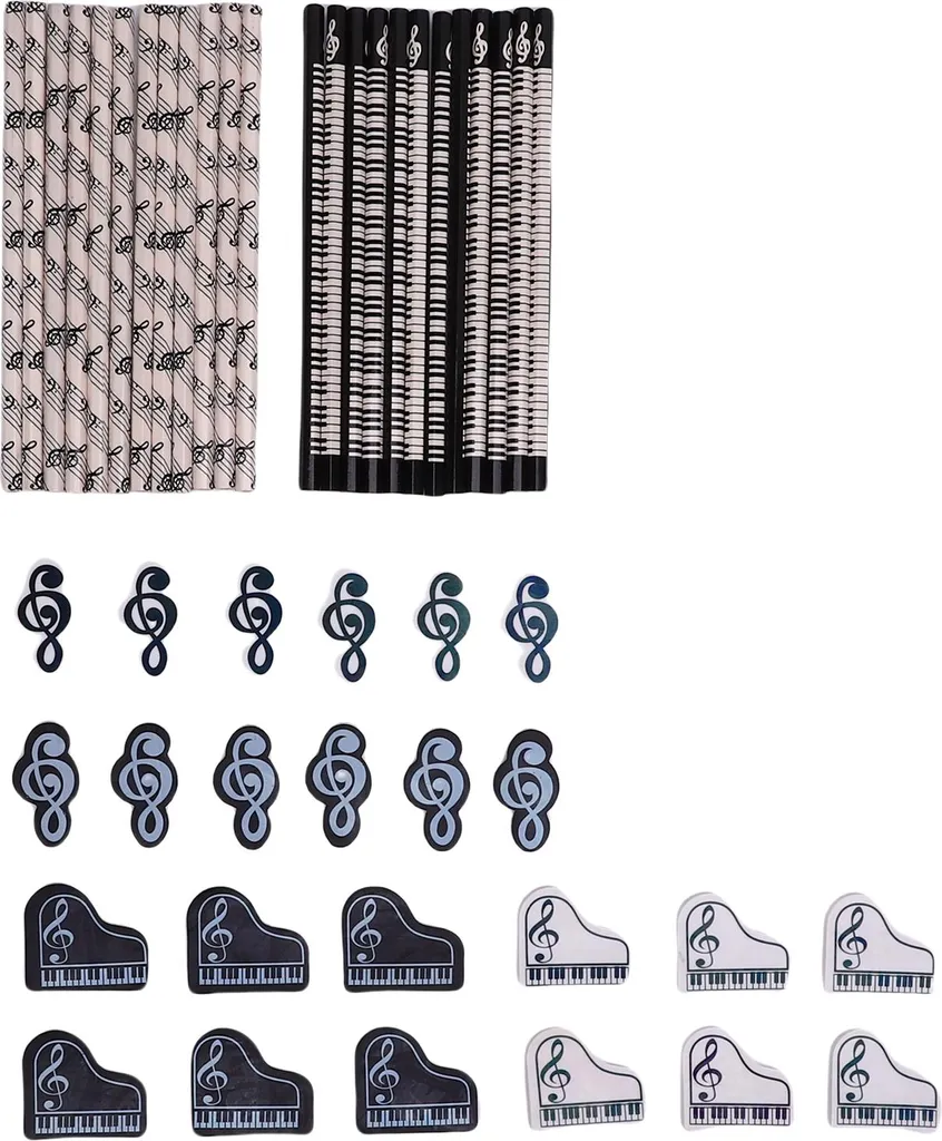 Set Professionale Matite Legno HB Musica Note e Tastiera con Gomma