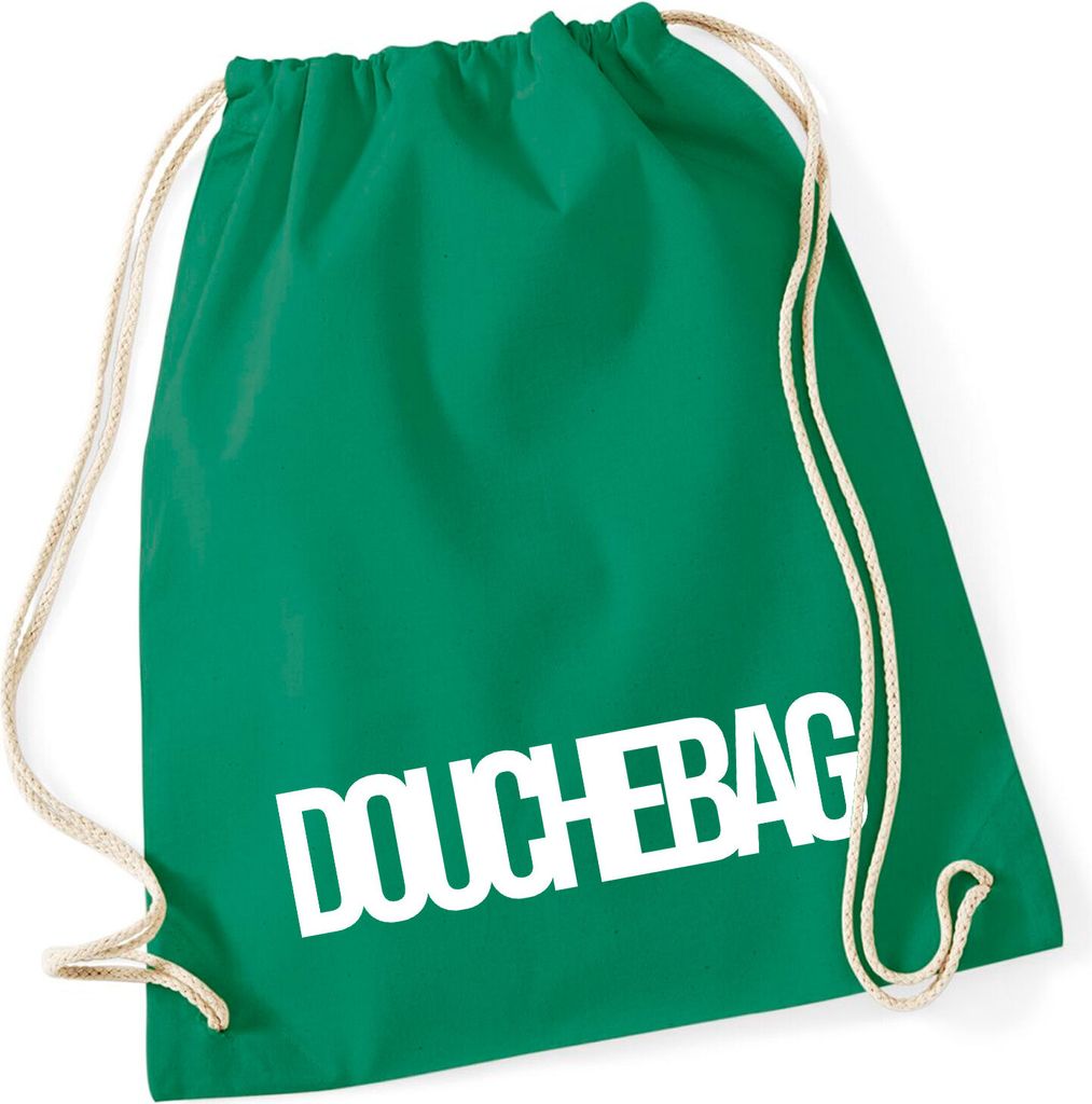 Huuraa Turnbeutel Douchebag Schriftzug 12 Liter Kelly Green Baumwolle Rucksack Geschenkidee