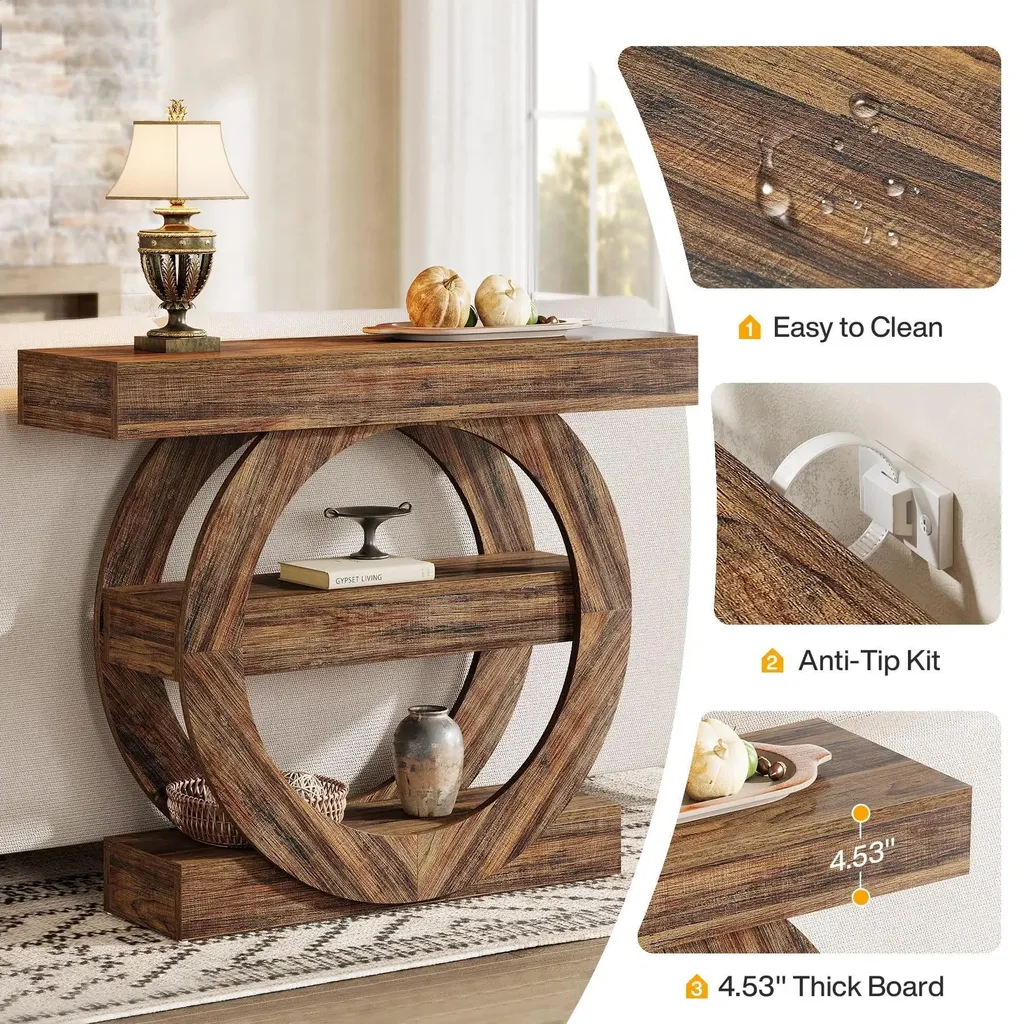 Table console étroite bois gris 105 cm pour optimiser l'entrée vide - 5