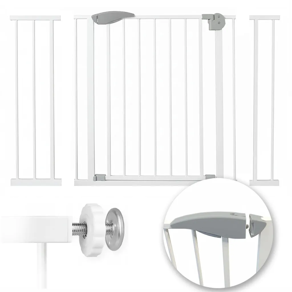 Barrière de sécurité blanche en métal pour escalier avec fixation pression