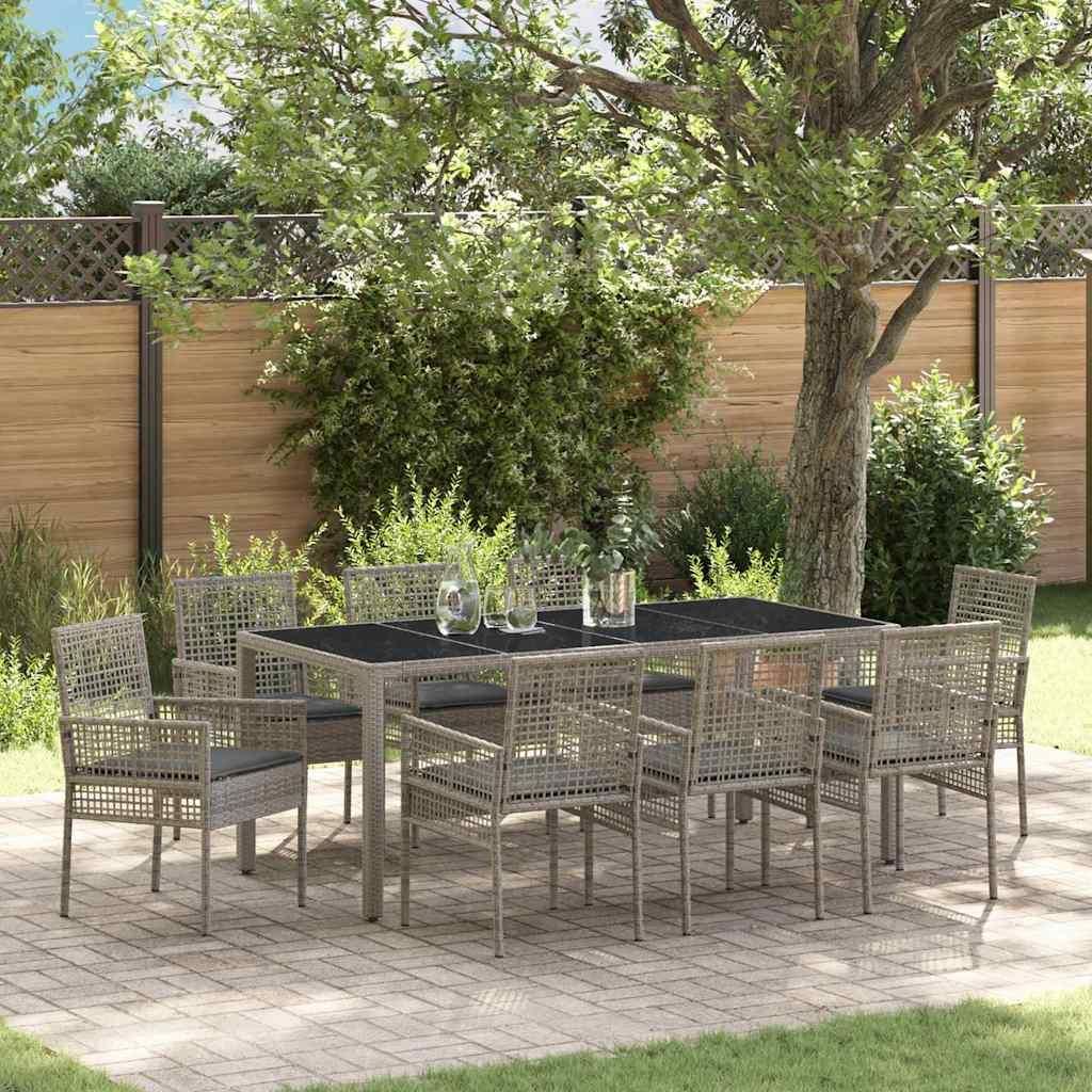 Maison Exclusive - Garten Essgruppe 9 pcs Grau Poly-Rattan
