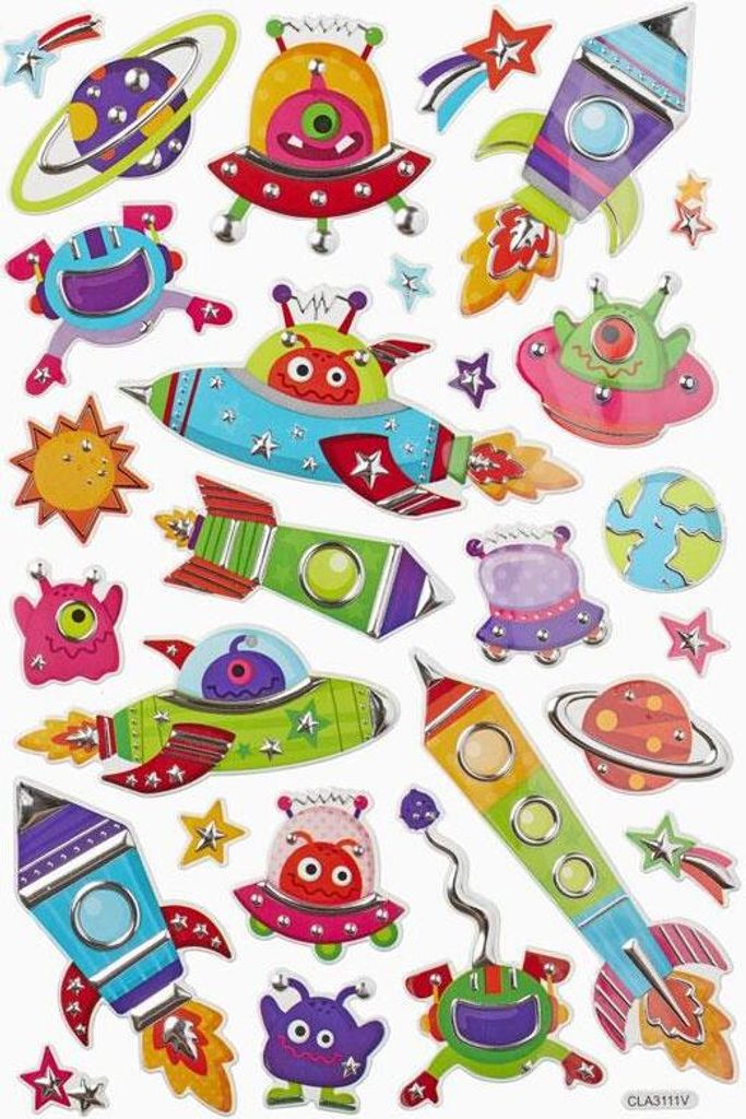 Dekorationssticker mit bunten Raumfahrt-Motiven, aus Produktbild 