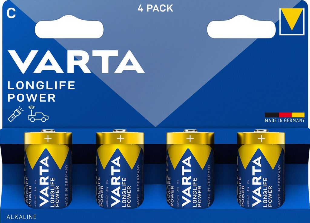 Varta Batterie Alkaline, Baby, C, LR14, 1.5V Longlife Power, Retail Blister (4-Pack)