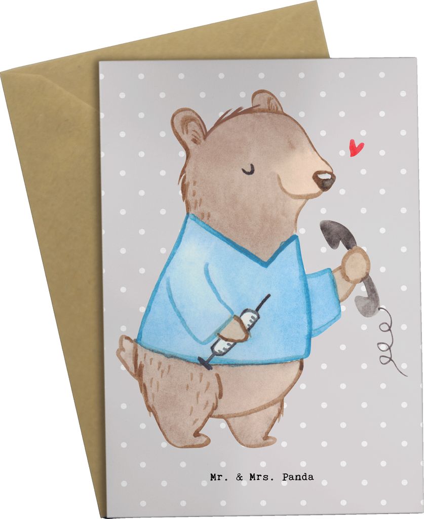 Mr. & Mrs. Panda Glückwunschkarte Medizinische Fachangestellter Herz - Grau Pastell - Geschenk, Arzthelfer, hochzeitskarten, Arztpraxis, Ausbildun...