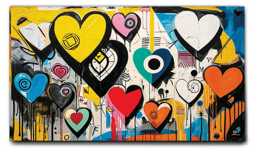 Giallobus - 19 - Herzen Farbe 01 - Giallobus - 35L x 20B cm - Bild - Leinwand mit Standardrahmen