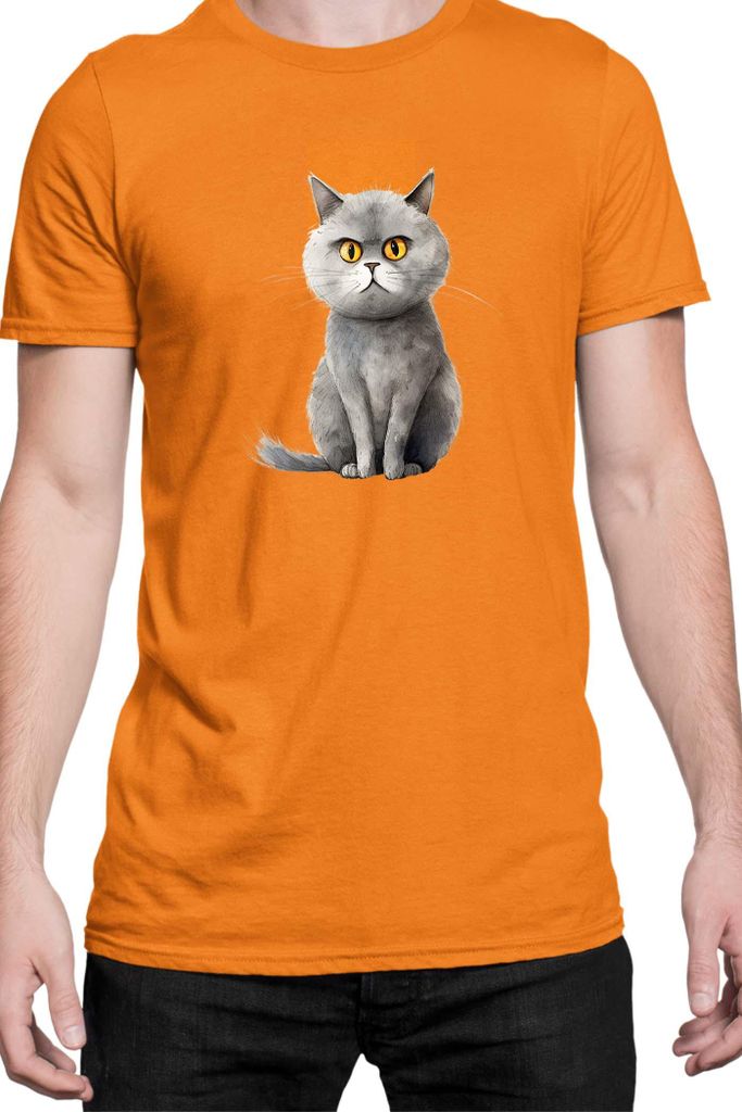 Herren T-Shirt Funny Cats Breeds British Shorthair Cat 017, Man L / Orange