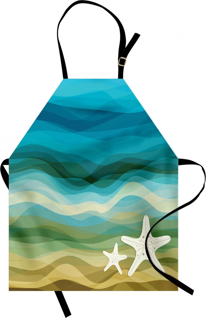 ABAKUHAUS Abstrakt Kochschürze, Abstrakte Design-Moderne Illustration des Wellen-Starfish-Sandy-Strand-Wasser-Themas, Farbfest Höhenverstellbar W...
