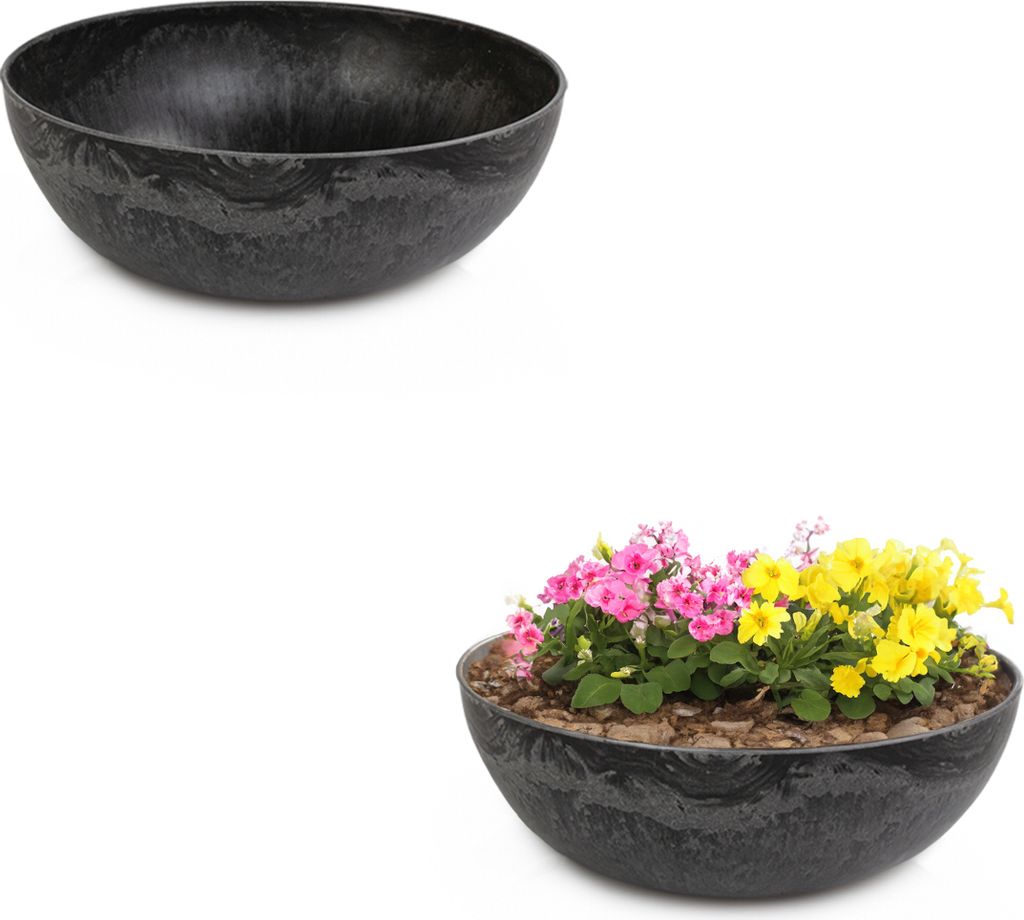 Pflanzschalen für draussen Vintage Dekoschalen rund schwarz 2x 30 cm