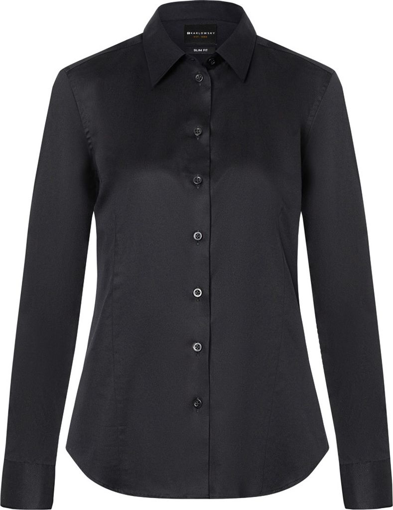 KARLOWSKY Damen Bluse ACTIVE-STRETCH Langarm Kent Modern-Fit Schwarz M