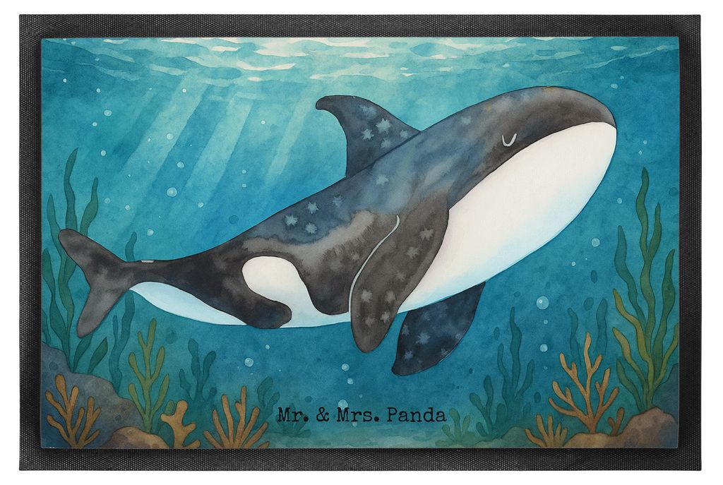 Mr. & Mrs. Panda Schuhabstreifer Orca Design 40 x 60 cm - Weiß - Geschenk, Schmutzfangmatte, Arbeit, Fußabtreter, Bodenvorleger, Schmutzmatte, Me...