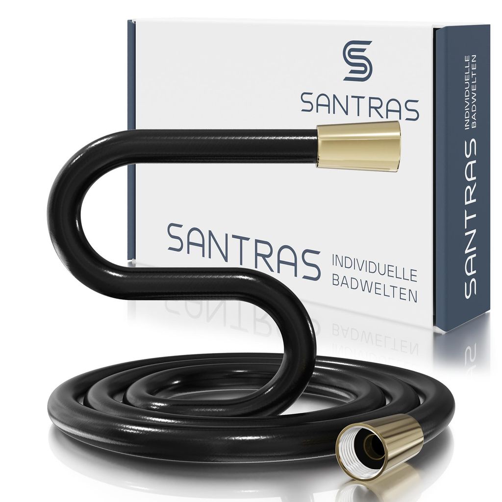 SANTRAS Duschschlauch aus Kunststoff 1/2" in Schwarz/Gold - 1,25 m Brauseschlauch