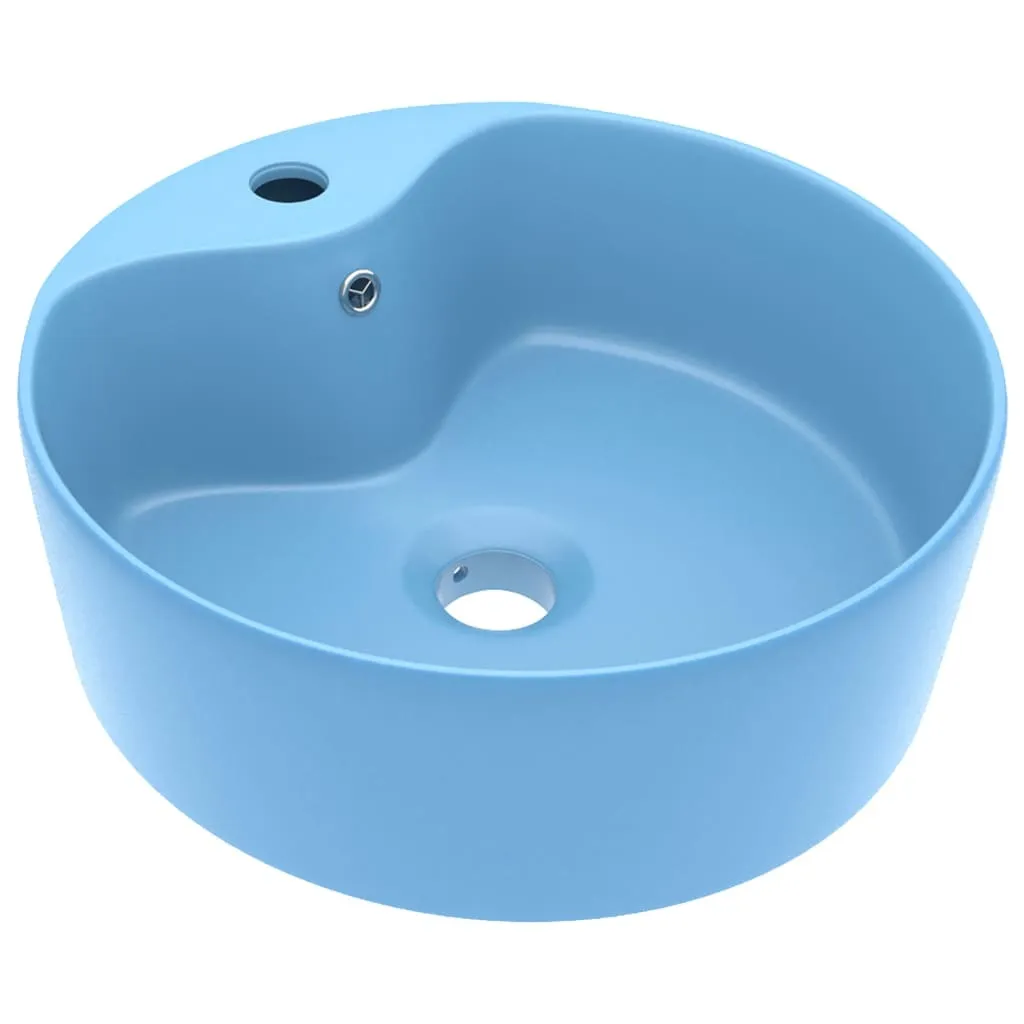 vidaXL Lavabo Azzurro Opaco 36x13 cm - Vetroceramica Design con Troppopieno