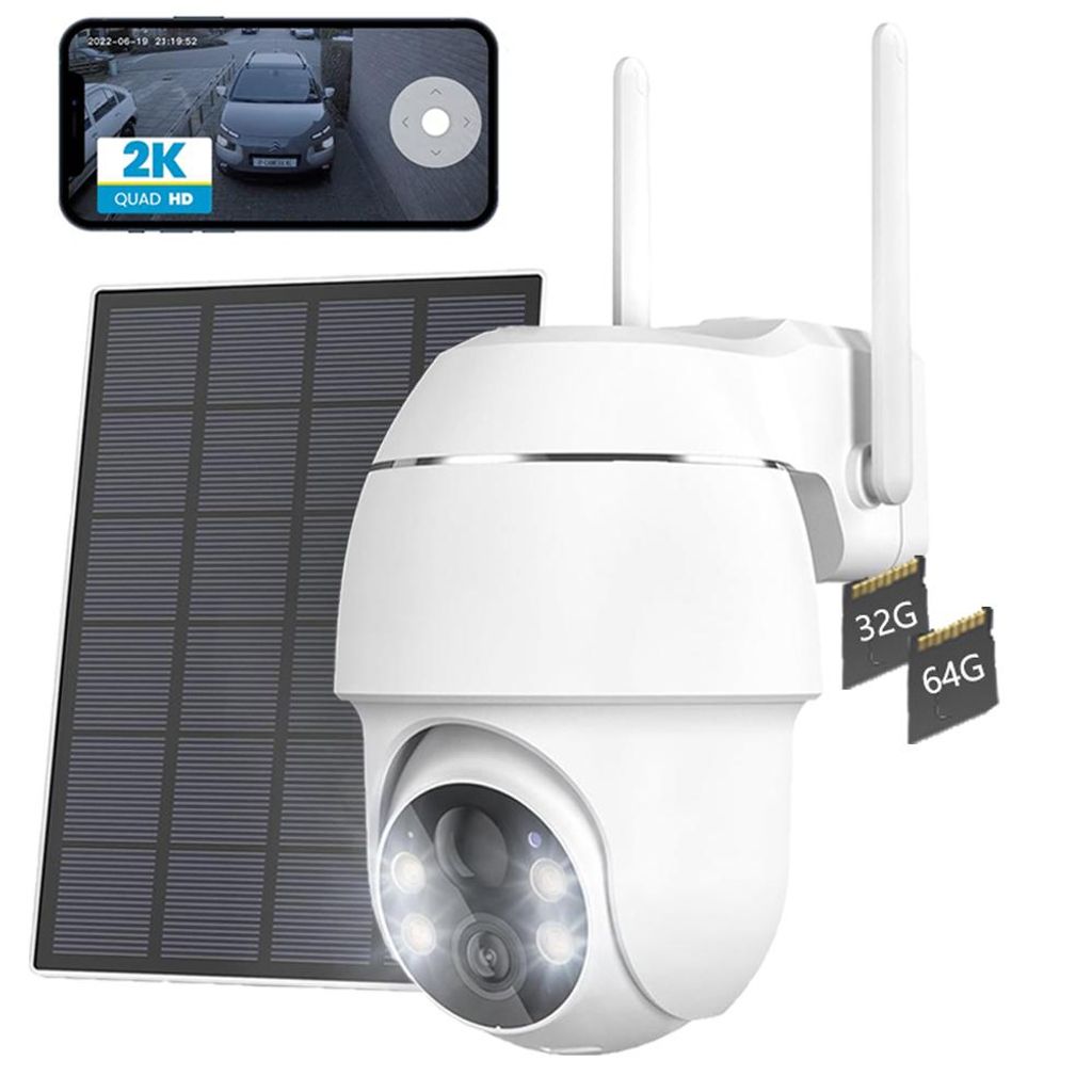 2K Überwachungskamera Aussen Akku mit Solarpanel WLAN 360° Schwenkbare Kabellose Überwachungskamera PIR Bewegungsmelder Farbe Nachtsicht mit 32G...