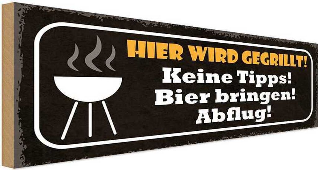 vianmo Holzschild 10x27 cm hier wird gegrillt Bier bringen Spruch Zitat