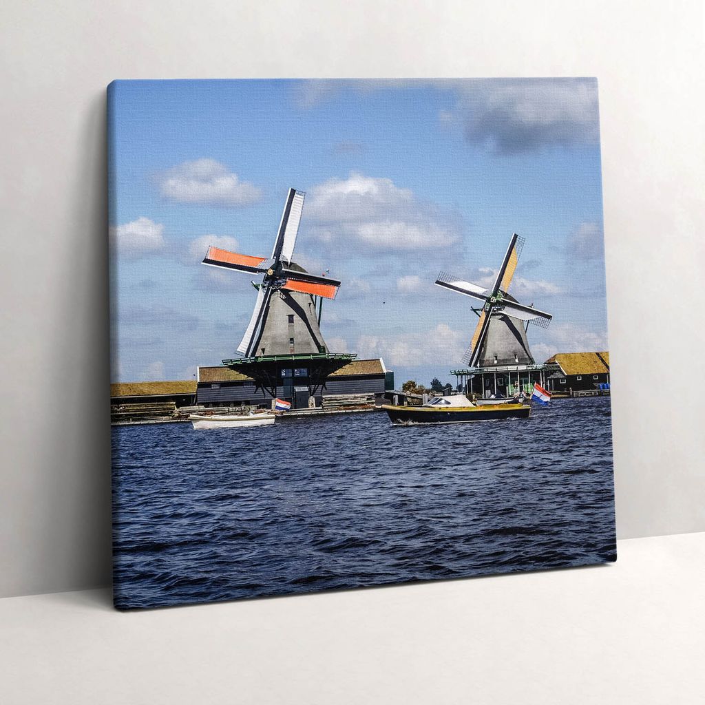 Mills in the Netherlands – Leinwandbild Wandbild – 60x60 cm – Leinwandbilder – Wandbilder – Schlafzimmer – Flur
