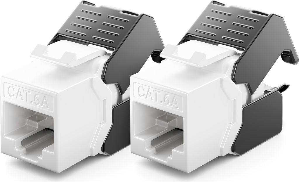 deleyCON 2x CAT6a Keystone Jack RJ45 Modul - RJ45 Buchse zu LSA Kunststoff Snap-In Montage CAT Rohkabel 500Mhz 10GBit/s