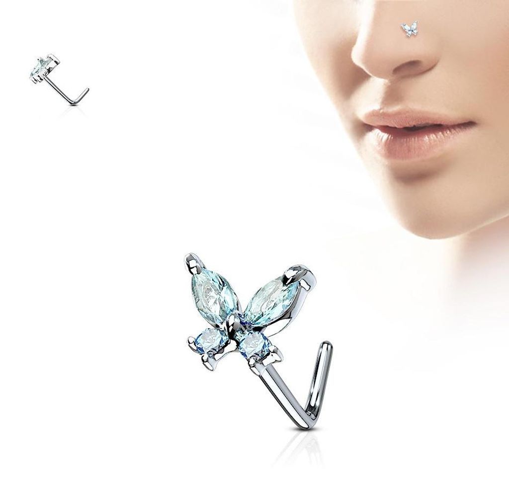 Nasenpiercing Stecker Schmetterling mit Zirkonia Blau Produktbild 