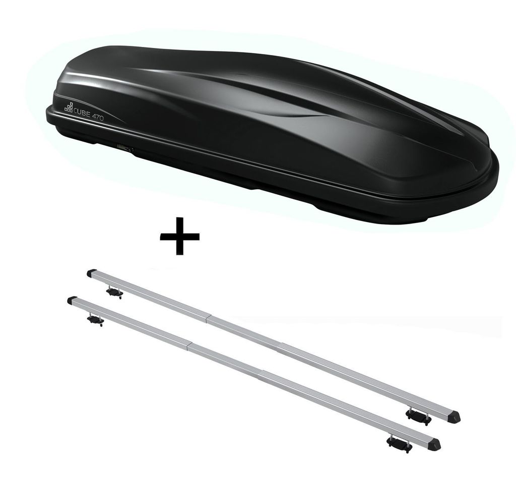 Dachbox/Gepäckbox CUBE470 + Dachträger RAPID kompatibel mit für Mercedes E Kombi (S209) (5Türer) 94-95