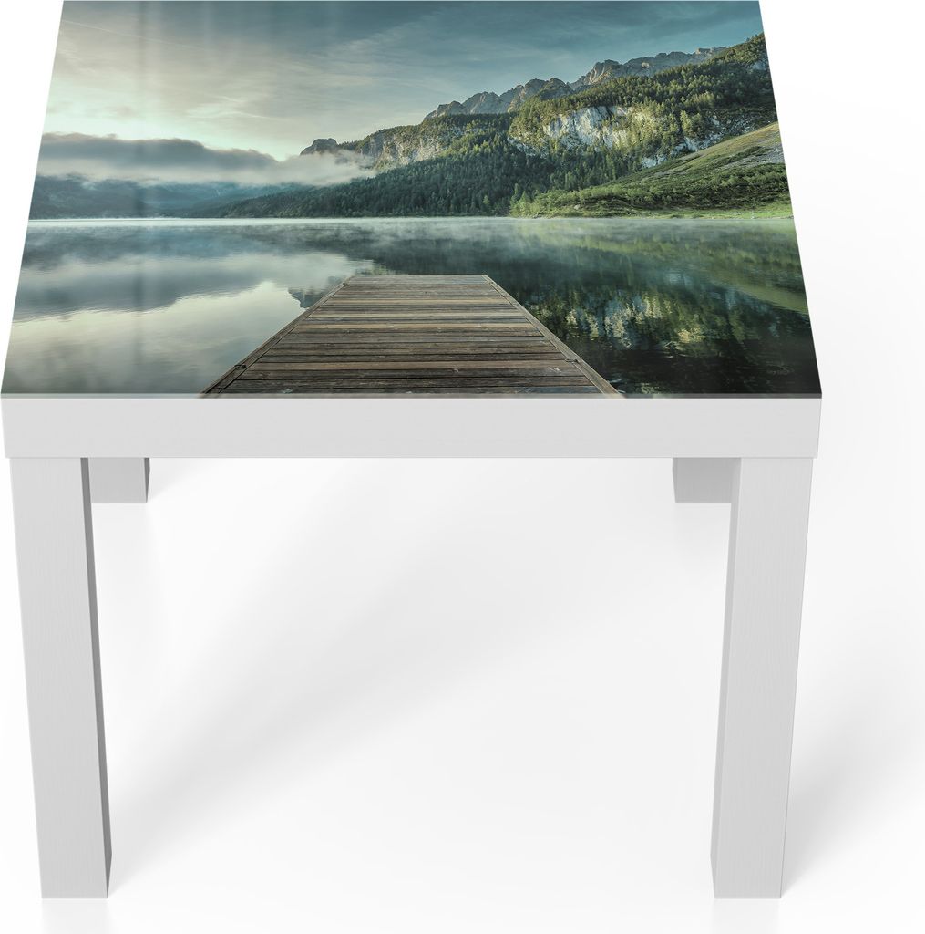 DEQORI Couchtisch 55x55 cm Weiß 'Nebelgeheimnis am See' Glas Beistelltisch Glastisch modern