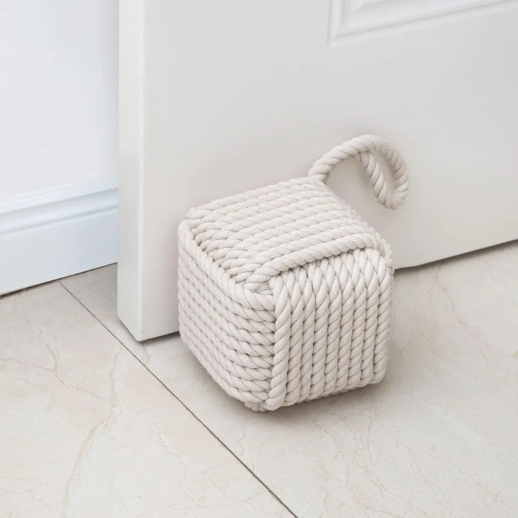 Butoir de porte lourd 2kg fait main en corde de coton beige naturel