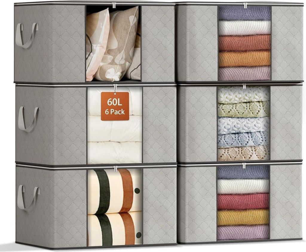 Aufbewahrungsbox mit Deckel, 6 Stück, 60L, Grau, Produktbild 