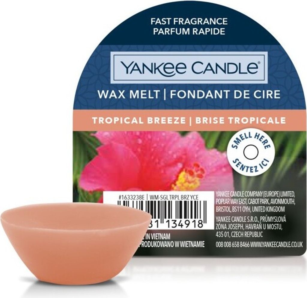 Yankee Candle 10.00664.0055, Rund, Orange, Tropical Breeze, Bergamotte, Guave, Orange, Pfirsich, Passionsblume, Eukalyptus, Minze, Apfel, Moschus, ...