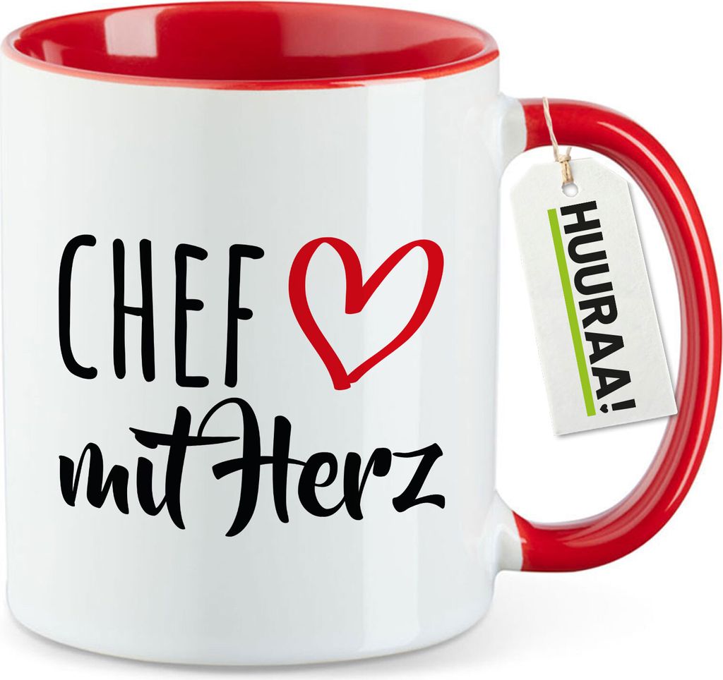 Huuraa Kaffeetasse Chef mit Herz 330ml Rot Keramik Kaffeebecher Geschenkidee