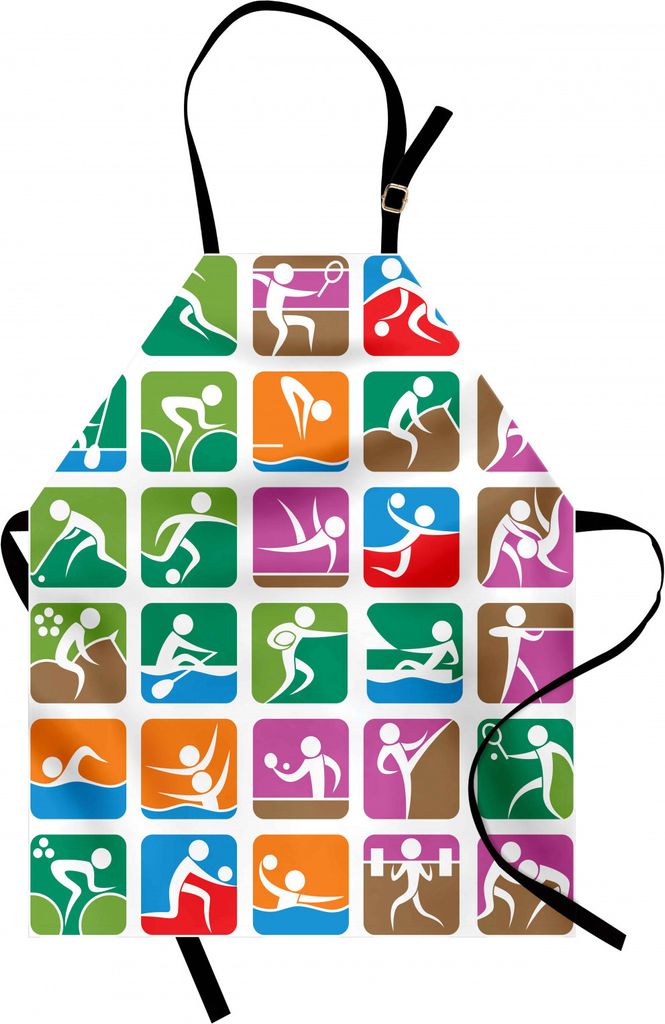 ABAKUHAUS Olympia Kochschürze, Piktogramme der Sommersport Segeln Wrestling Boxen Fechten Gewichtheben, Farbfest Höhenverstellbar Waschbar Klarer...