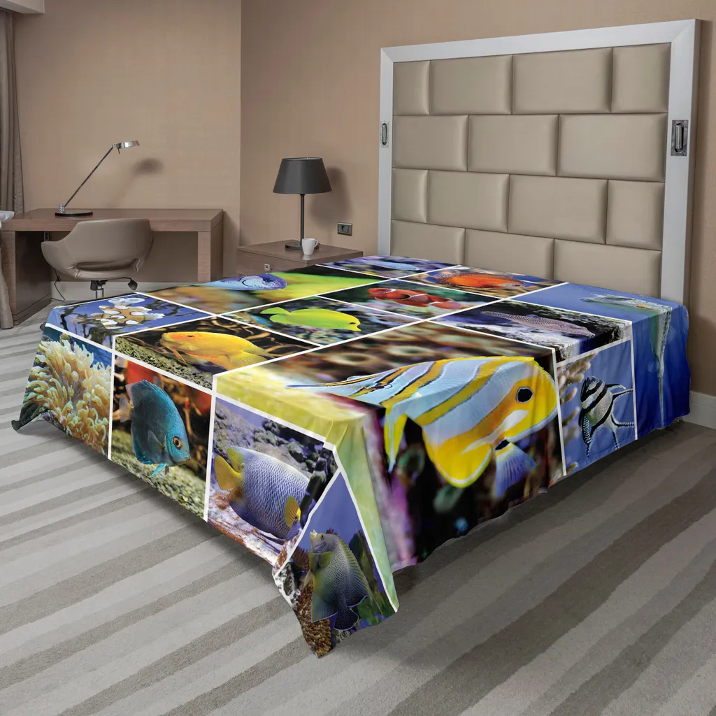 Drap de lit Océan ABAKUHAUS 260x228 cm avec imprimé poissons tropicaux