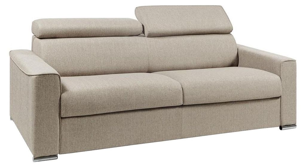 4-Sitzer-Schlafsofa mit Express-Ausklappmechanismus aus beigem Stoff, mit Sitzfläche aus Memory-Schaum – Liegefläche auf breiten Lattenrosten (...