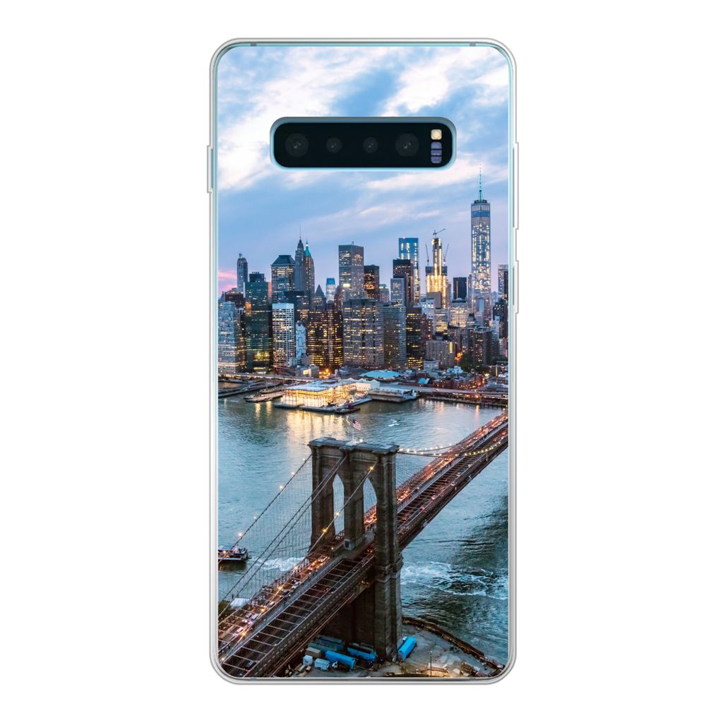 MuchoWow Handyhülle Schutzhülle Hülle für Samsung Galaxy S10 Plus New York - Brooklyn Bridge - Boot Silikon Softcase Handy Hülle - Schutzhülle