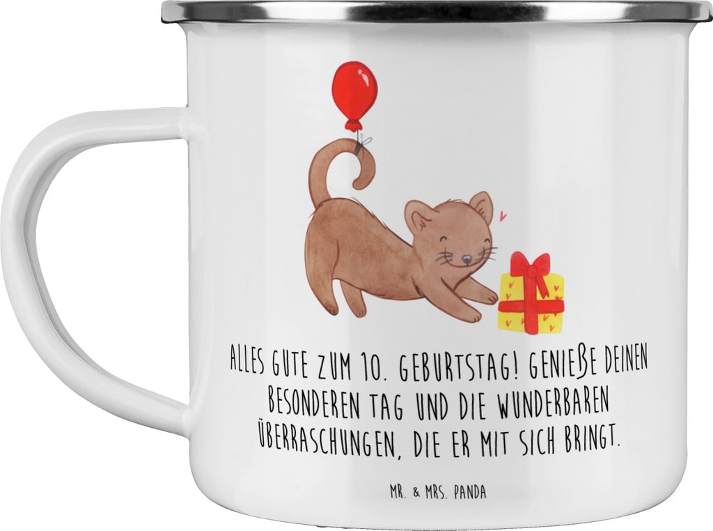 Mr. & Mrs. Panda Emaille Tasse 10. Geburtstag Freude - Weiß - Geschenk, Teetasse, Happy Birthday, Alter, Haferl, Dekoration, Träume und Wünsche,...