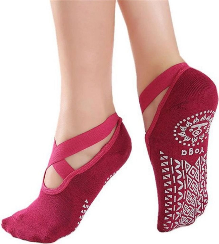 Rutschfeste Yoga-Socken Damen – Criss Cross Pilates Socken mit Anti-Rutsch-Noppen für Ballett, Tanz, Fitness & Trampolin, Atmungsaktive Baumwoll...