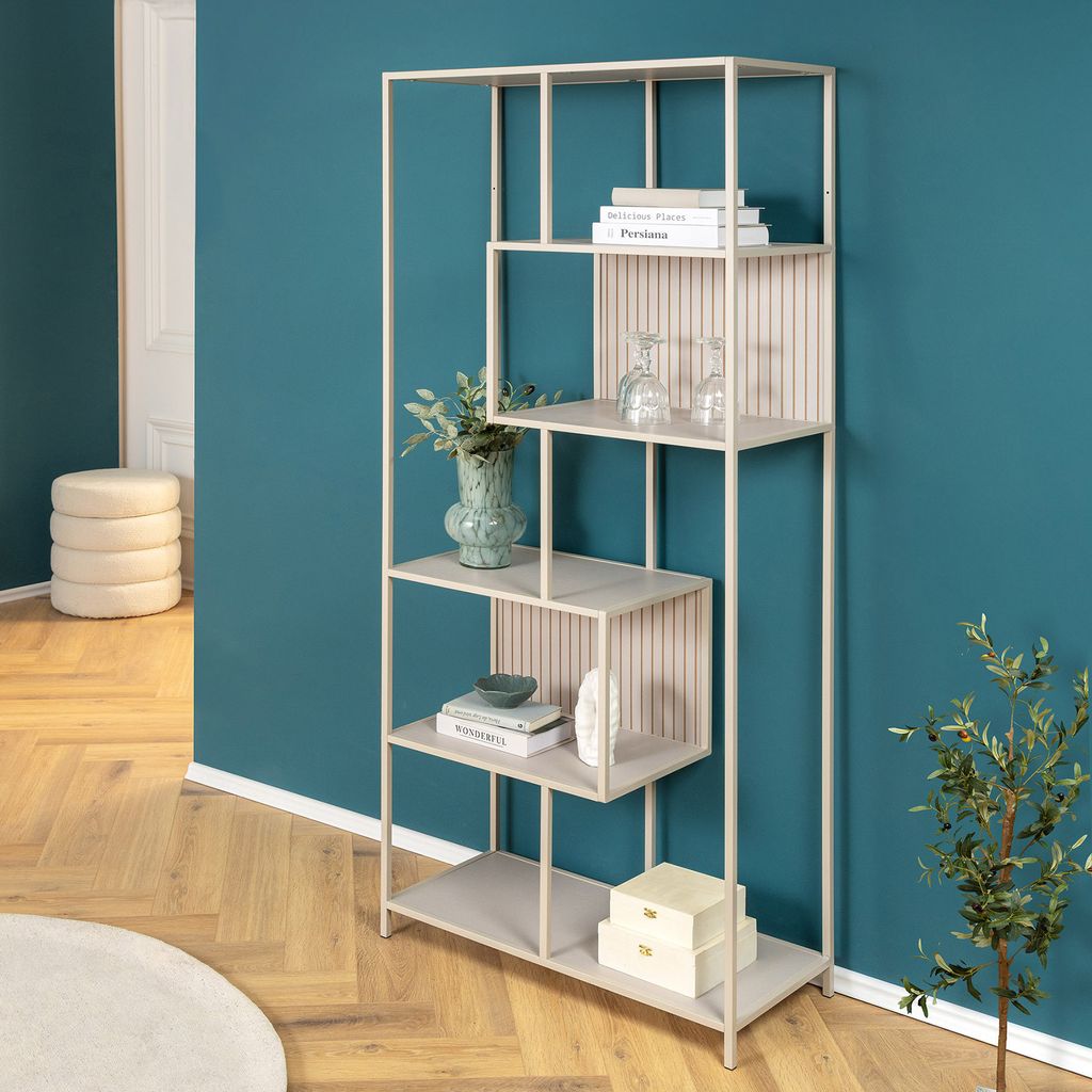 riess-ambiente Modernes Bücherregal SLIM LINE 185cm champagner beige Metallgestell sechs Regalböden