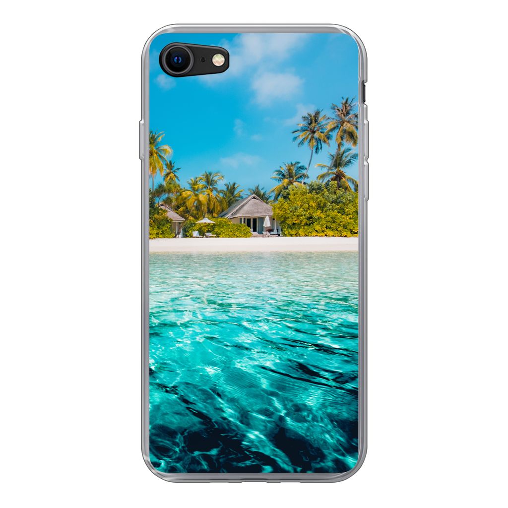 MuchoWow Handyhülle Schutzhülle Hülle für iPhone 7 Strand - Palmen - Meer Silikon Softcase Handy Hülle - Kartenhalter