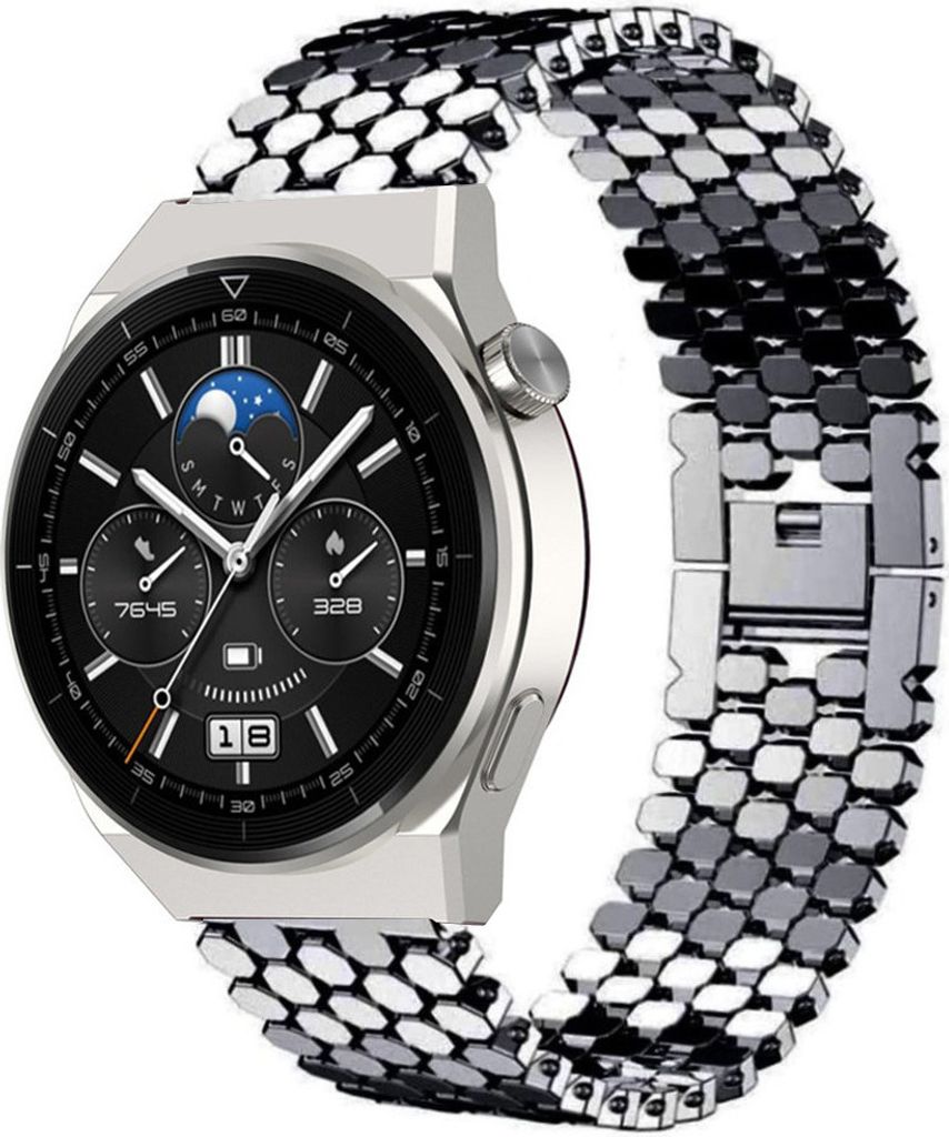 Strap-it Gliederarmband - Kompatibel mit Huawei Watch GT 3Armband 46mmEdelstahl Huawei watch strap Armband mit butterfly Faltschließe für 22mmArm...