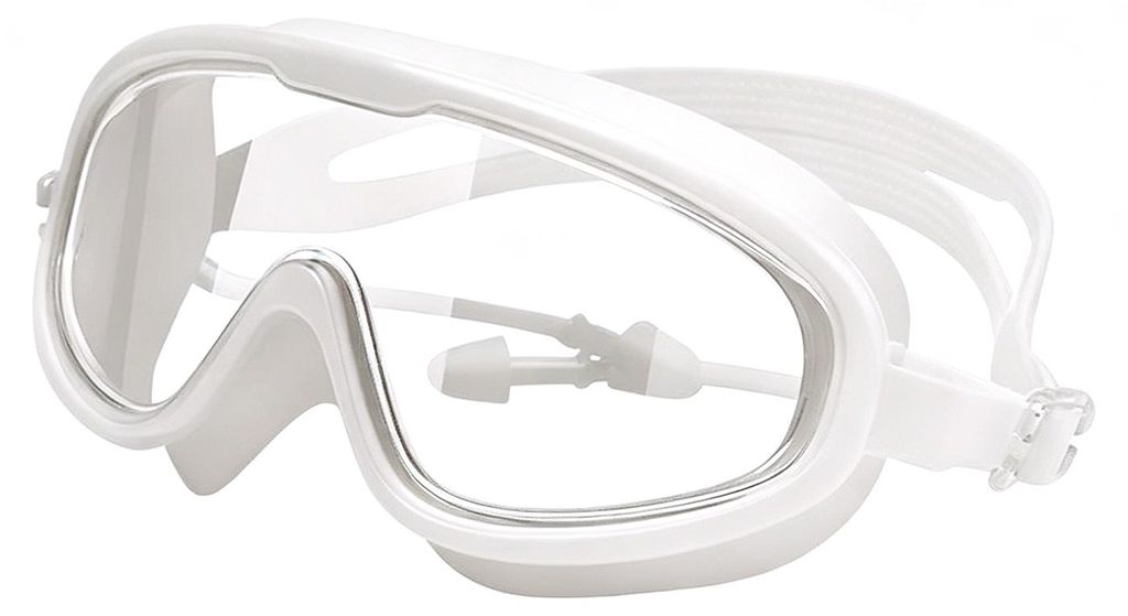 Schwimmbrille für Erwachsene mit großem Sichtfeld, inklusive Ohrstöpseln, wasserdicht, auslaufsicher und beschlagfrei, geeignet für Damen und H...