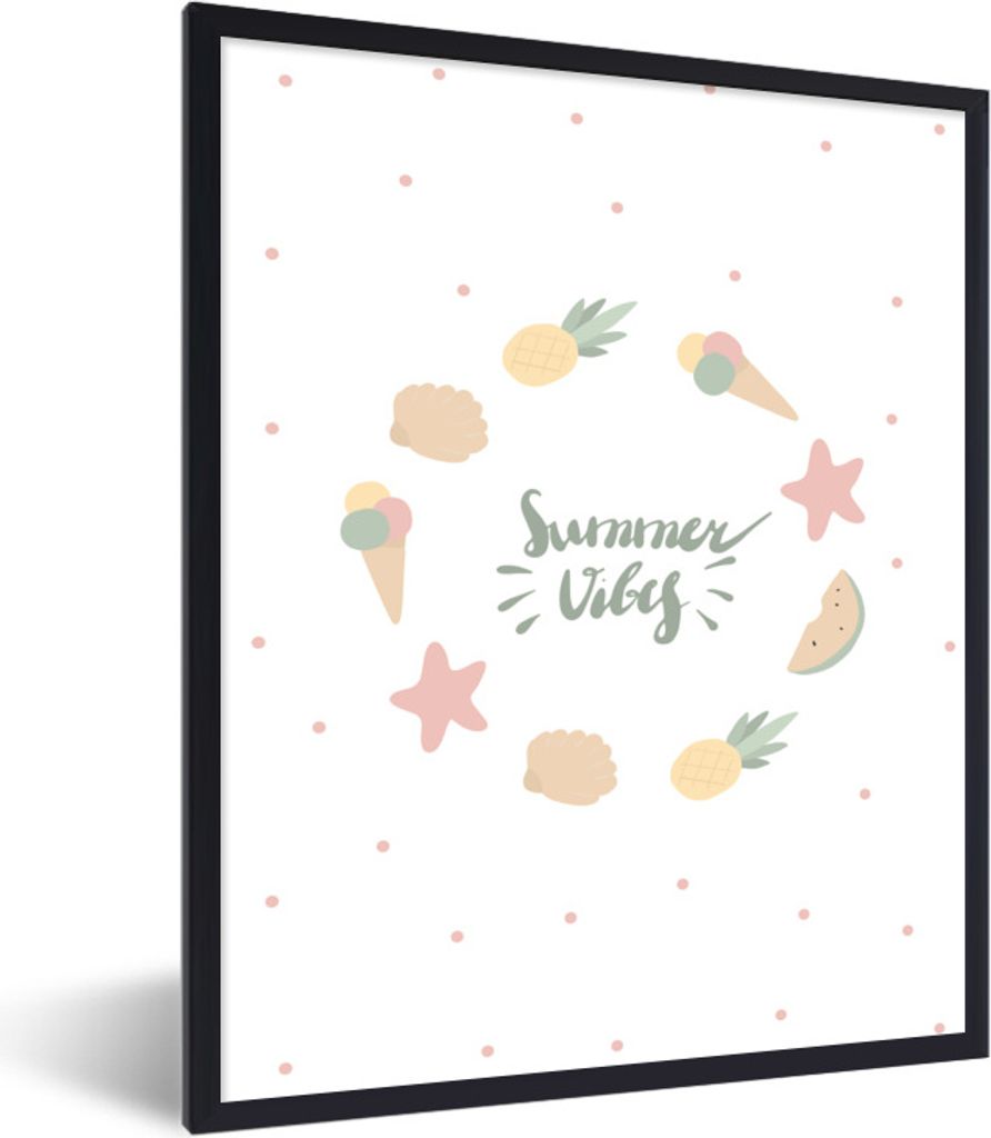 MuchoWow Gerahmtes Poster Sommer - Obst - Muscheln 30x40 cm - Poster mit Schwarzem Bilderrahmen Wandposter Rahmen Foto Bilder - Wanddeko - Kunstd...