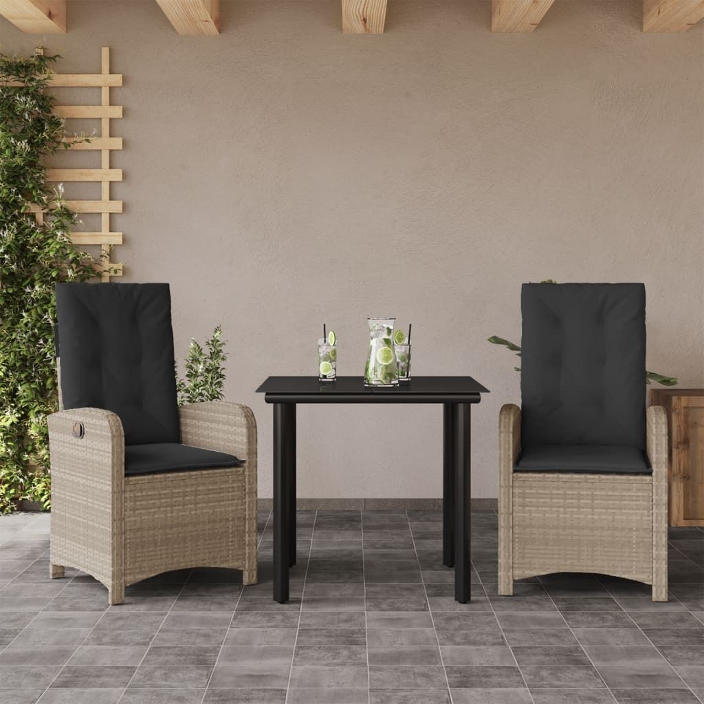 Maison Exclusive - 3-tlg. Garten-Essgruppe mit Kissen Hellgrau Poly Rattan